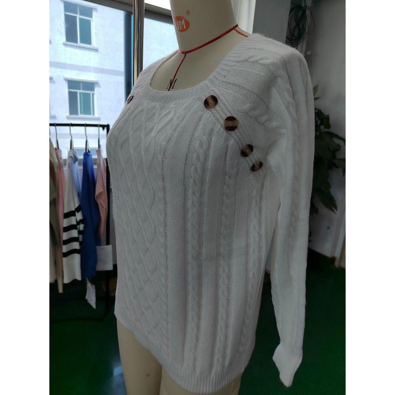 Осенне-зимний женский повседневный свитер с квадратным вырезом и пуговицами