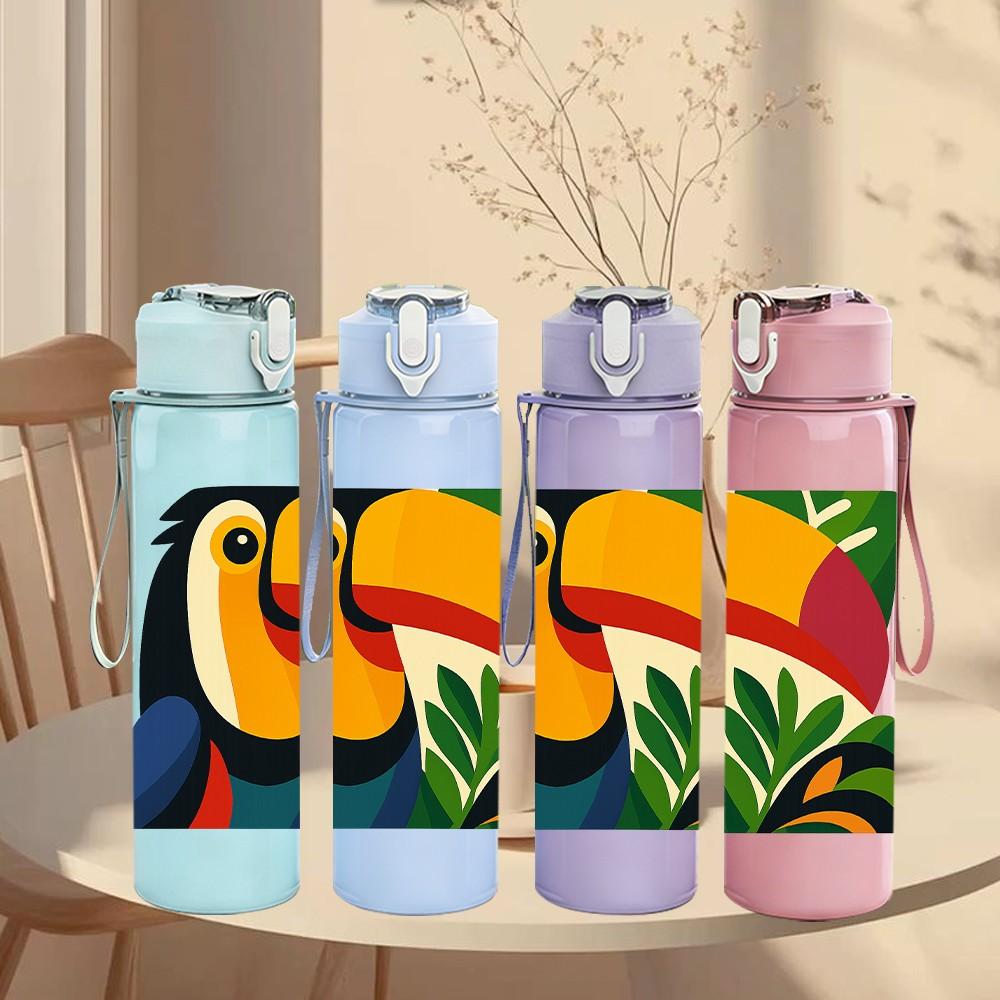 1PC Cartoon Cat Breed Collage 750ml Color Plastic Sports Water Bottle Leakproof Flip Straw Lid Suitable for Sports Office Home Use