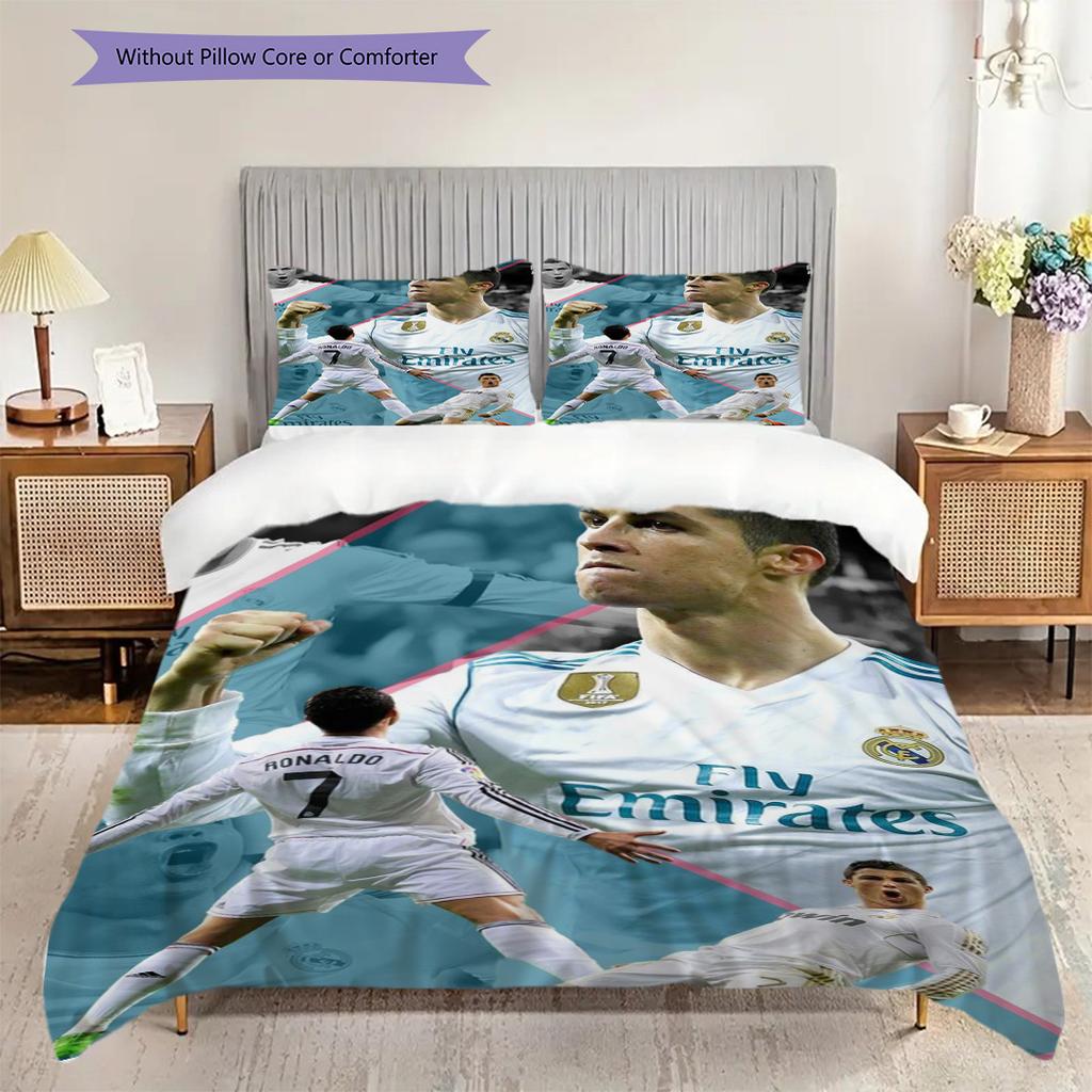 Golden Goal Ronaldos Triumph Three-piece set (1 * duvet cover + 2 * pillowcase, without core) 2D Flat Soft and comfortable Bedding set