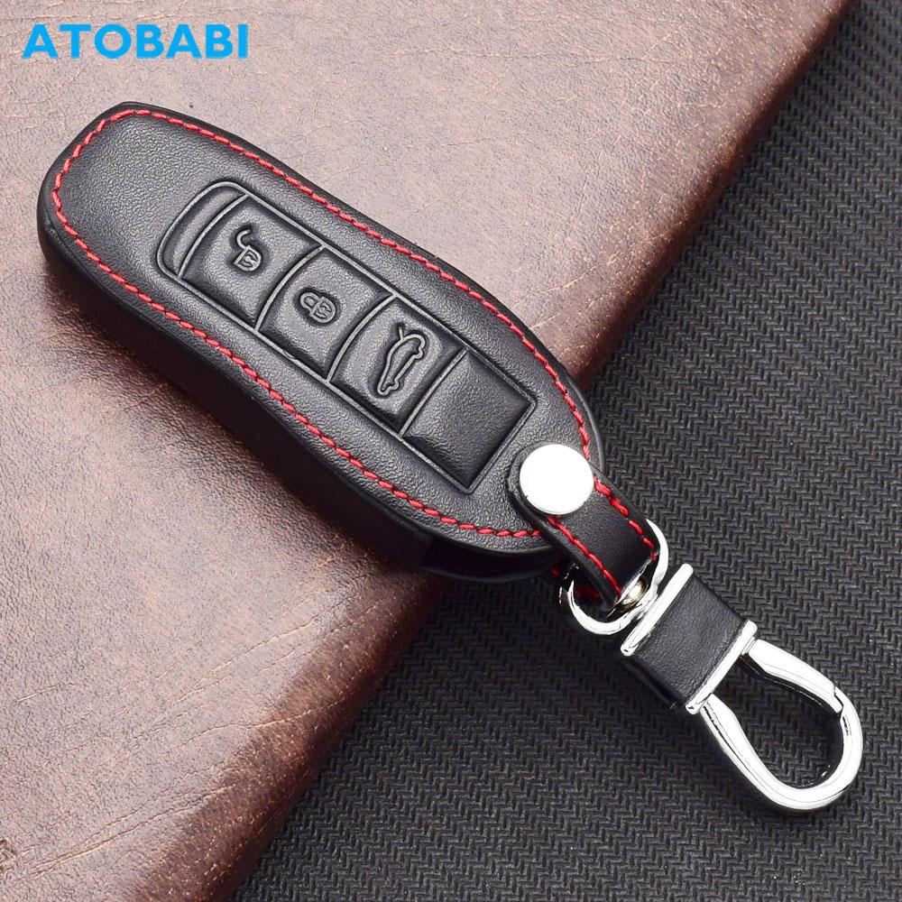 Leather Car Key Cover Bag For Porsche Macan Cayenne Panamera 911 Boxster Cayman 718 Smart Remote Control Fobs Shell Protector Case
