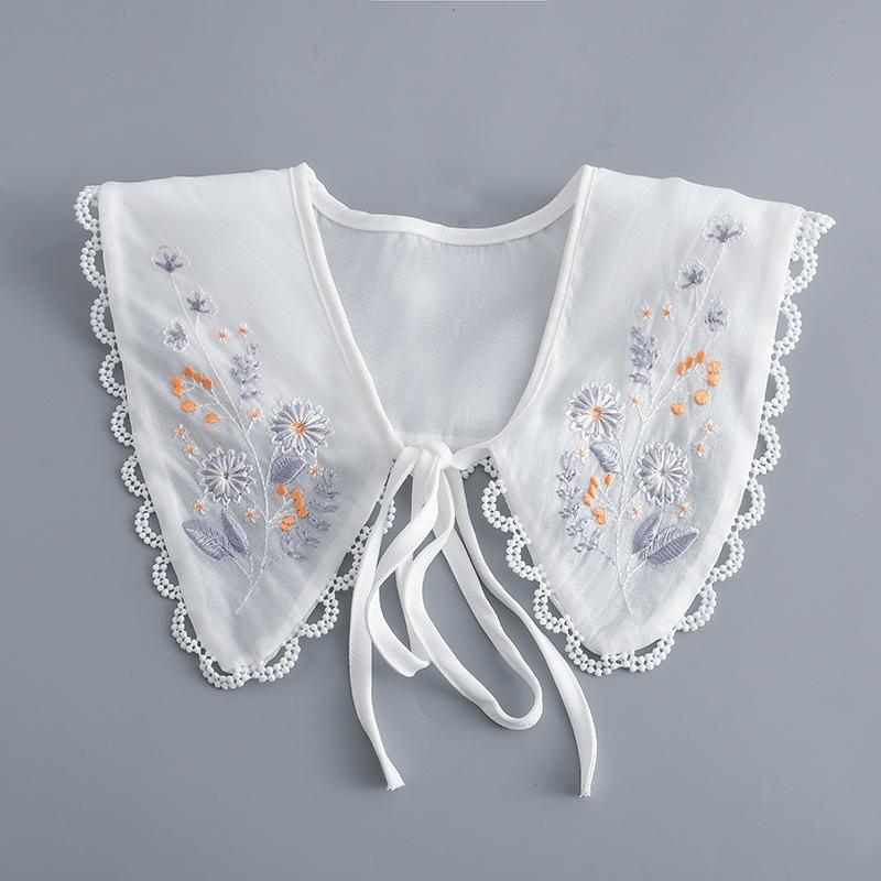 Korean Summer Floral Embroider Fake Collar Neck Guard Scarf Female Shoulder Wraps Cape Removable Shirt Detachable Collar
