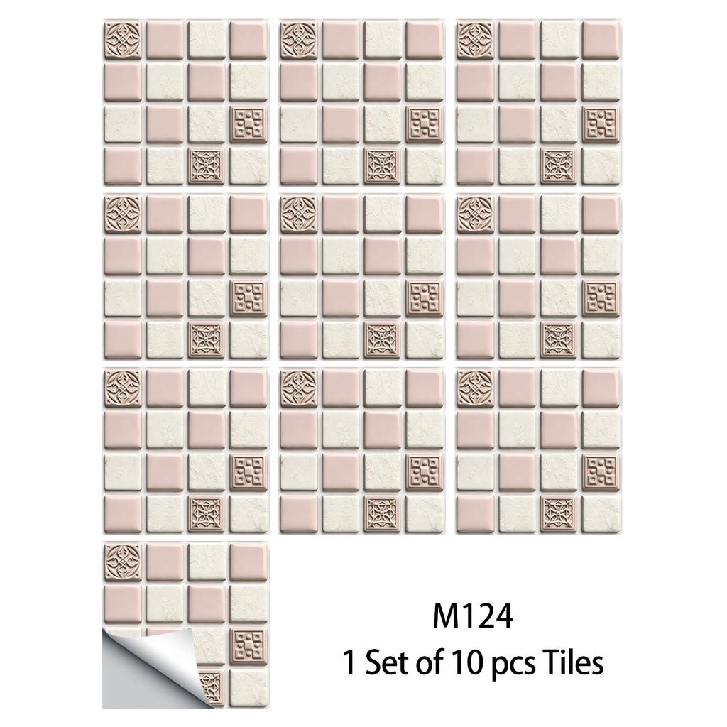 10Pcs Glossy Marble Mosaic Tile Stickers Waterproof Self-Adhesive Geometric Wall Floor Decals Kitchen Backsplash Home DIY Decoration