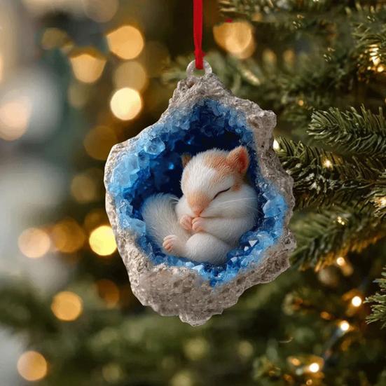 Geode Animal Decoration 2D Acrylic Forest Crystal Cave Little Animals Christmas Hanging Ornament for Xmas Tree Decor