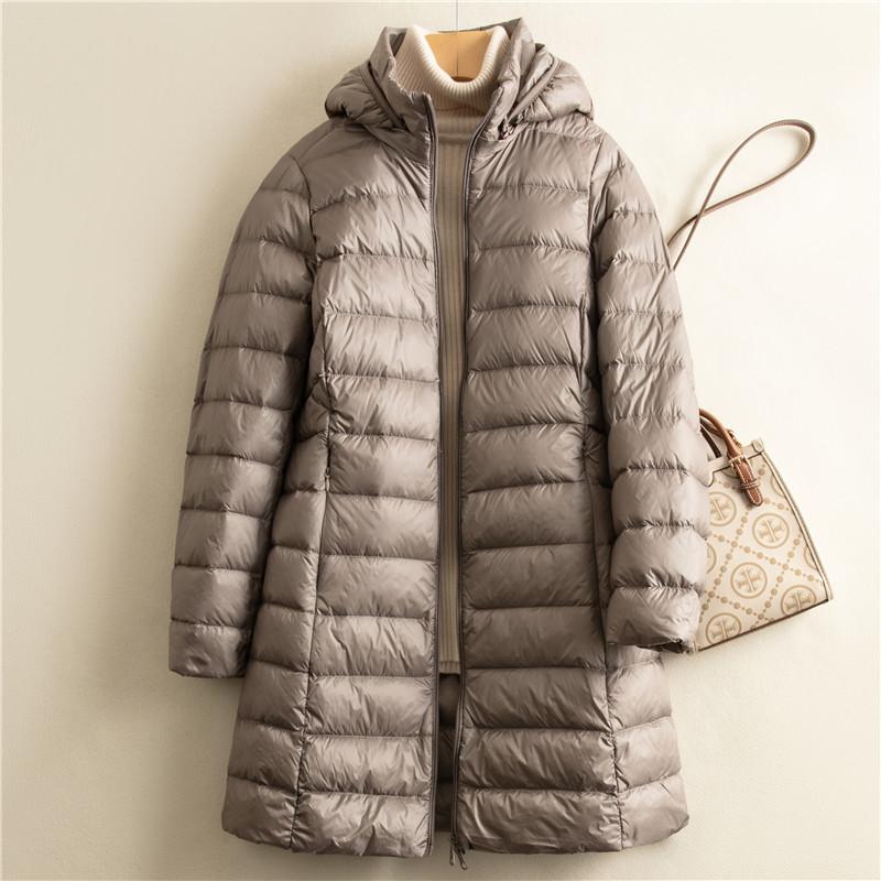 2025 Autumn and Winter New Removable Hat Light Thin Down Jacket Women's Medium and Long Slim Large Size Jacket Tide