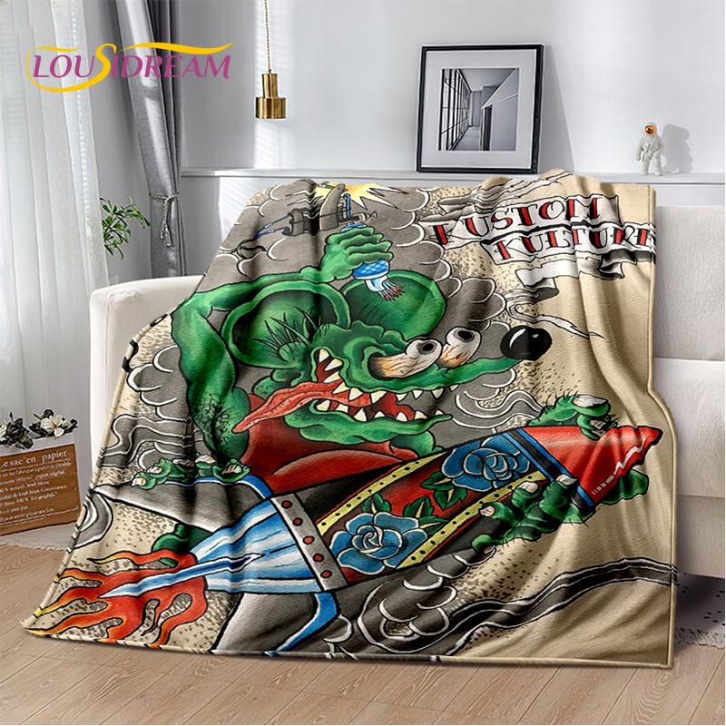 Одеяло с изображением мотоцикла, автомобиля и забавной крысы Fink, мягкое одеяло для дома, спальни, кровати, дивана, пикника, путешествия, офиса