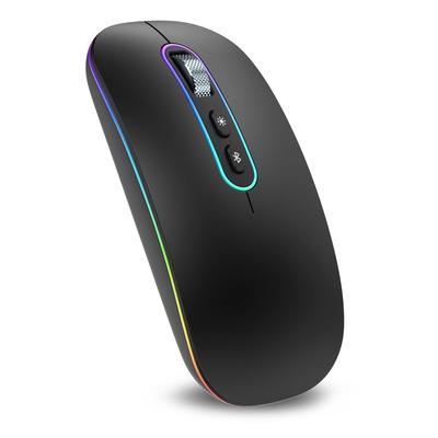 Cimetech Тонкая Беспроводная Мышь Bluetooth Перезаряжаемая Бесшумная Портативная Легкая Беспроводная Мышь со Светодиодной Подсветкой для Черного (BT 5.1+2.4G) Двойной режим