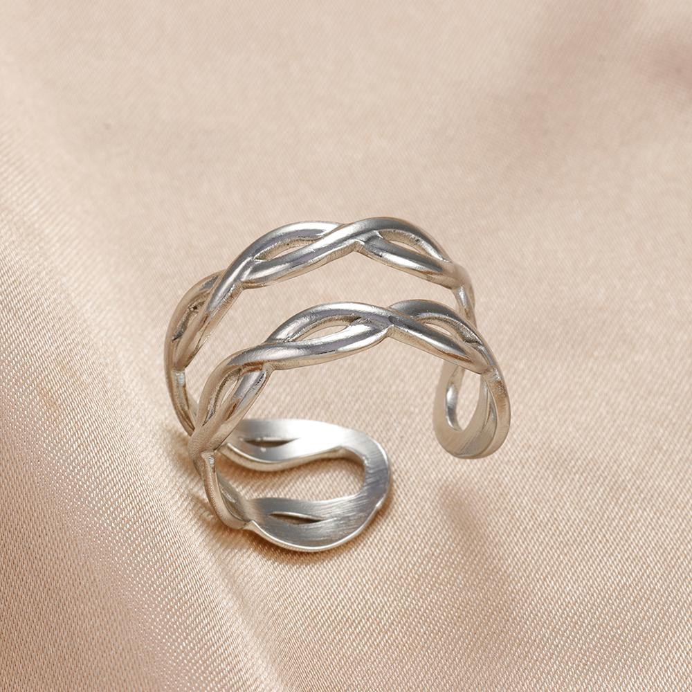 Классическое открытое кольцо из нержавеющей стали серебряного цвета для женщин, цепочка с короной, витая панк, регулируемое кольцо на палец, модные украшения