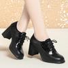 Fashion Deep Mouth Soft Leather Shoes Women Oxfords Platform Pumps High Heels Shoes Black Lace Up Office Work Pumps Shoes Comfortable