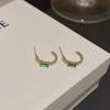 S925 Silver Needle Emerald Green Zircon C-Shaped Earrings - Trendy, Luxurious, Retro Geometric Design for Women