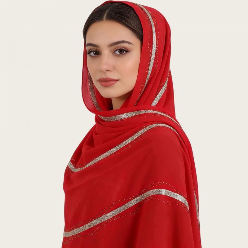 Womens Lightweight Chiffon Scarf With Pearl Embellishment Ethnic Print Wrap Shawl UV Protection Cover Head Accessory Daily Wear Travel