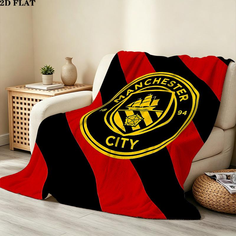 1PC Manchester City Fc Pulse Patterned Flannel Blanket Suitable For All Seasons For Home Decor Warmth And Comfort Gifts Holiday Present