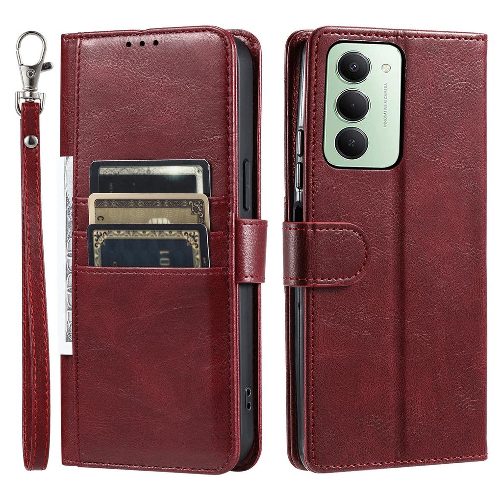For Xiaomi Redmi 15 5G (EU) (171mm)/4G (EU) (171mm) Case 6 Card Slots PU Leather Anti-Fall Phone Cover with Wrist Strap