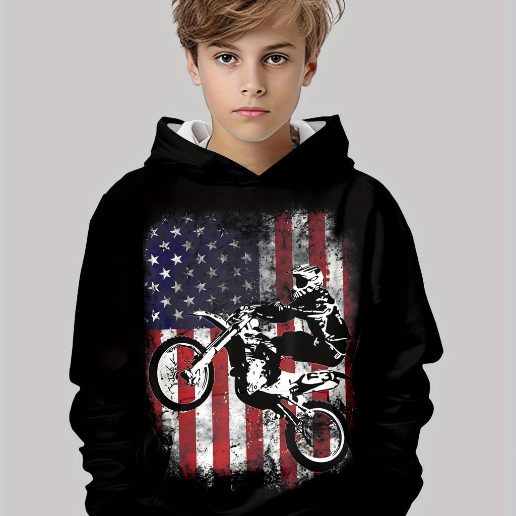 Kids Clothes Boys Hoodies Long Sleeve 3D Motorcyclist Print Children Spring Fall Clothes Casual Stylish Outdoor Boy Clothes Tops