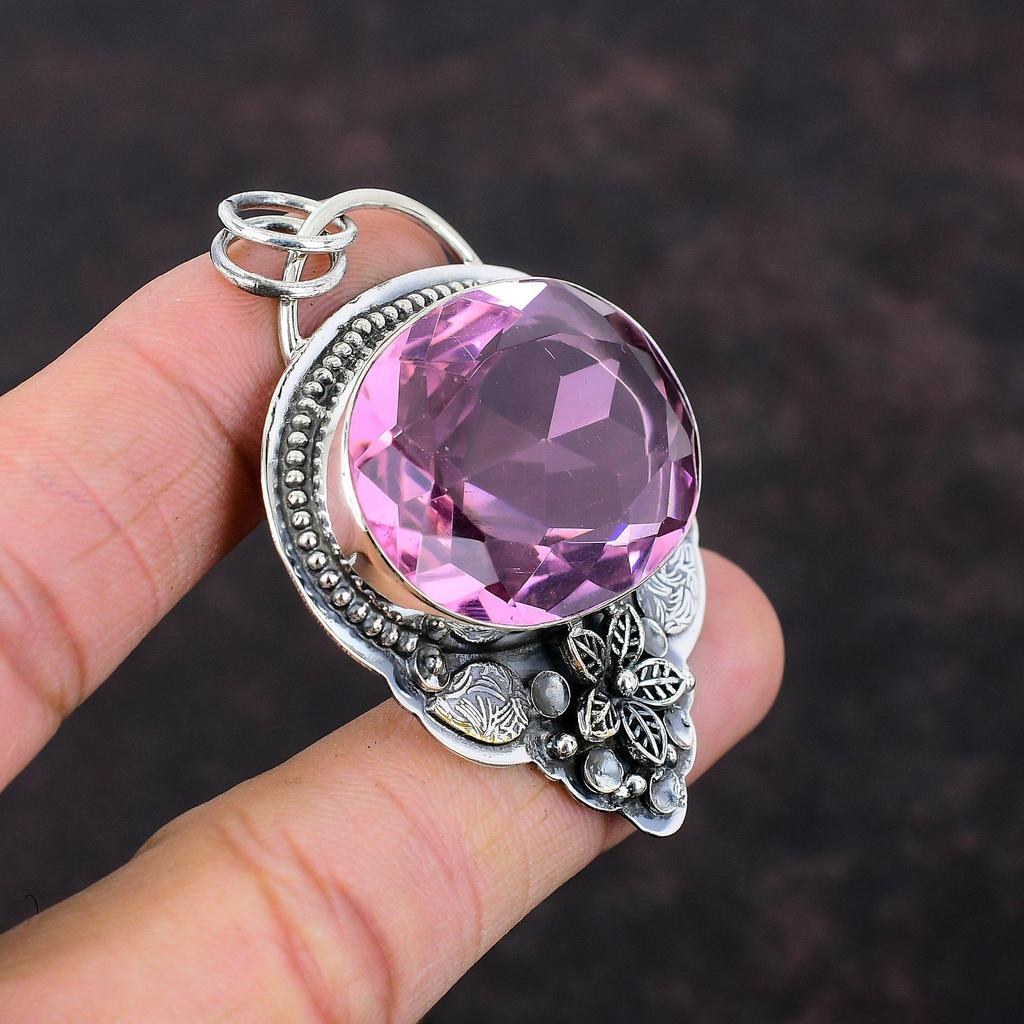 Ограненный розовый кунцит Кулон Очень красивые ювелирные изделия из драгоценных камней Подвеска из стерлингового серебра 925 пробы Цветочная подвеска ручной работы Подарок для свадебных серебряных украшений