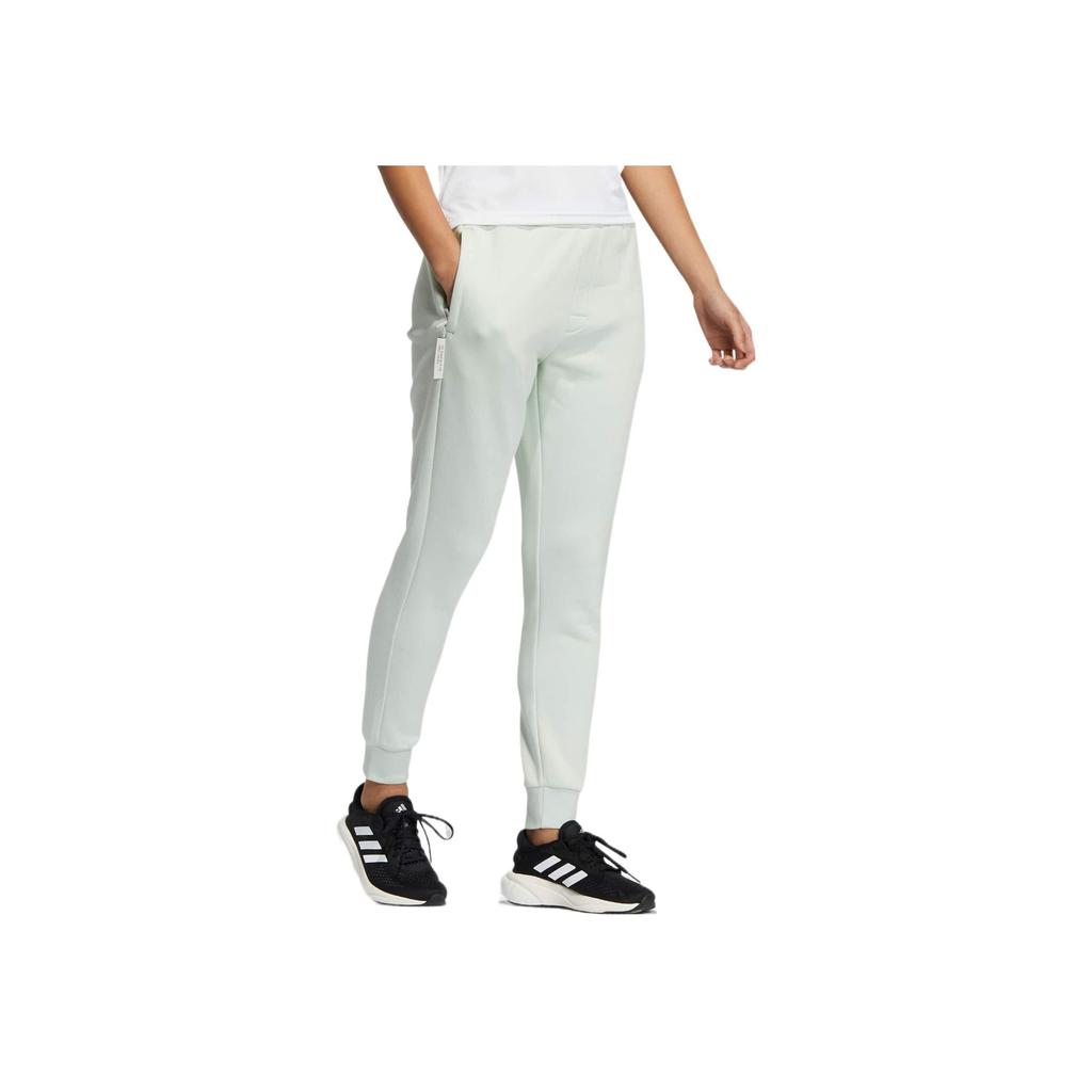Adidas Solid Color Elastic Waistband Logo Embroidered Jogger Pants Women Bottoms Light-Green IB2750