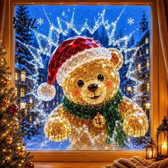Glass Surface Decor 2Pcs Christmas Window Stickers, Removable Waterproof PVC Decals, Peel And Stick Customizable Art Decor, Self-Adhesive Broken Style