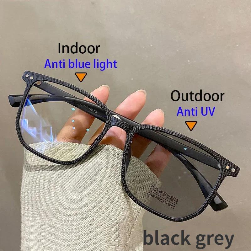 Модные фотохромные очки для близорукости, мужские и женские квадратные очки с анти-синим светом, очки по рецепту, сверхлегкие очки в стиле ретро