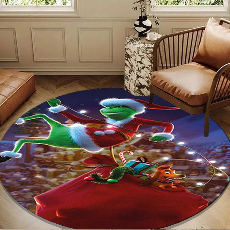 Green monster Christmas Spirit Round Rug for Livingroom,Bedroom, Palyroom, Chair Rug, Area rug, Circle Carpet, Large Size Fan Christmas gift