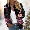 Женская легкая короткая куртка с длинными рукавами на молнии с принтом, повседневная стеганая куртка с карманами, рождественская