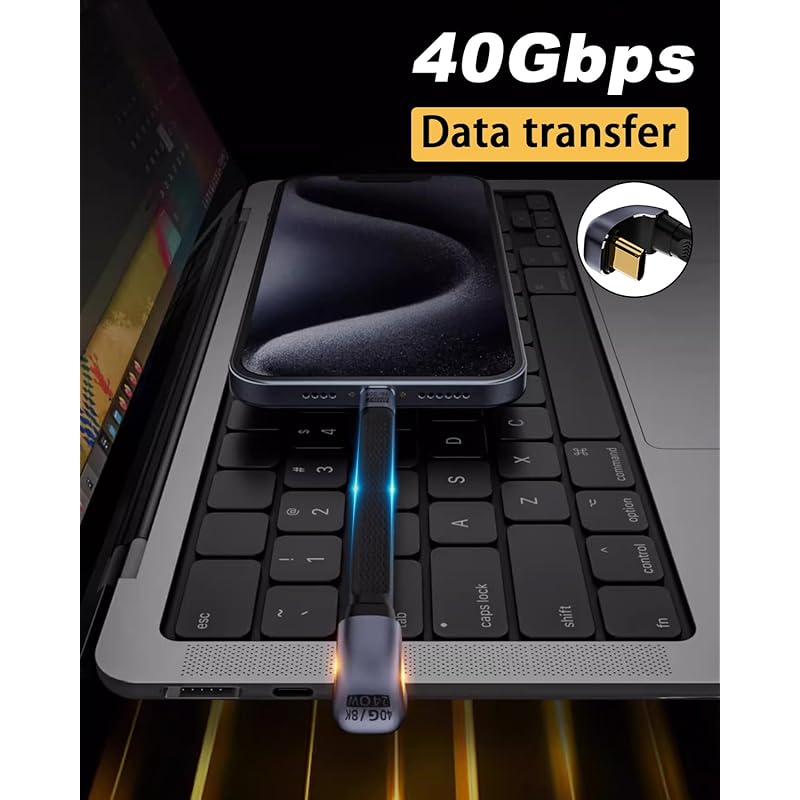 Кабель Poyiccot USB C 40 Гбит/с, тип U, кабель Type-C U-образной формы 240 Вт, кабель USB C «папа-папа», адаптер быстрой зарядки PD 3.1 U-образной формы для зарядки на 180 градусов