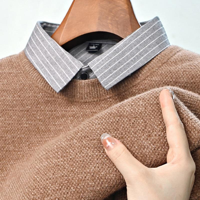 TrendHub Дизайнерское Качество Мужской Лацкан Поддельный Двойка Длинный Рукав Новая Вышивка Футболка Мода Бизнес Мужская Одежда