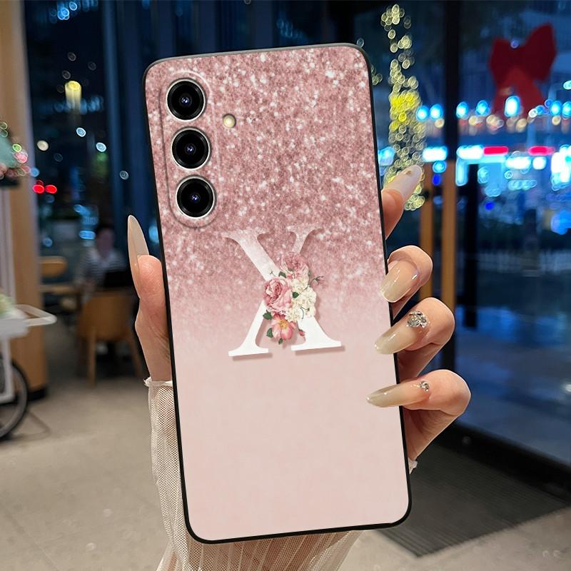 Чехол для ZTE Blade V80 Max/Nubia V80 Max, Желейно-черный, Защита от царапин, Мягкий корпус, Красивая первая буква с цветочным узором, Чехол