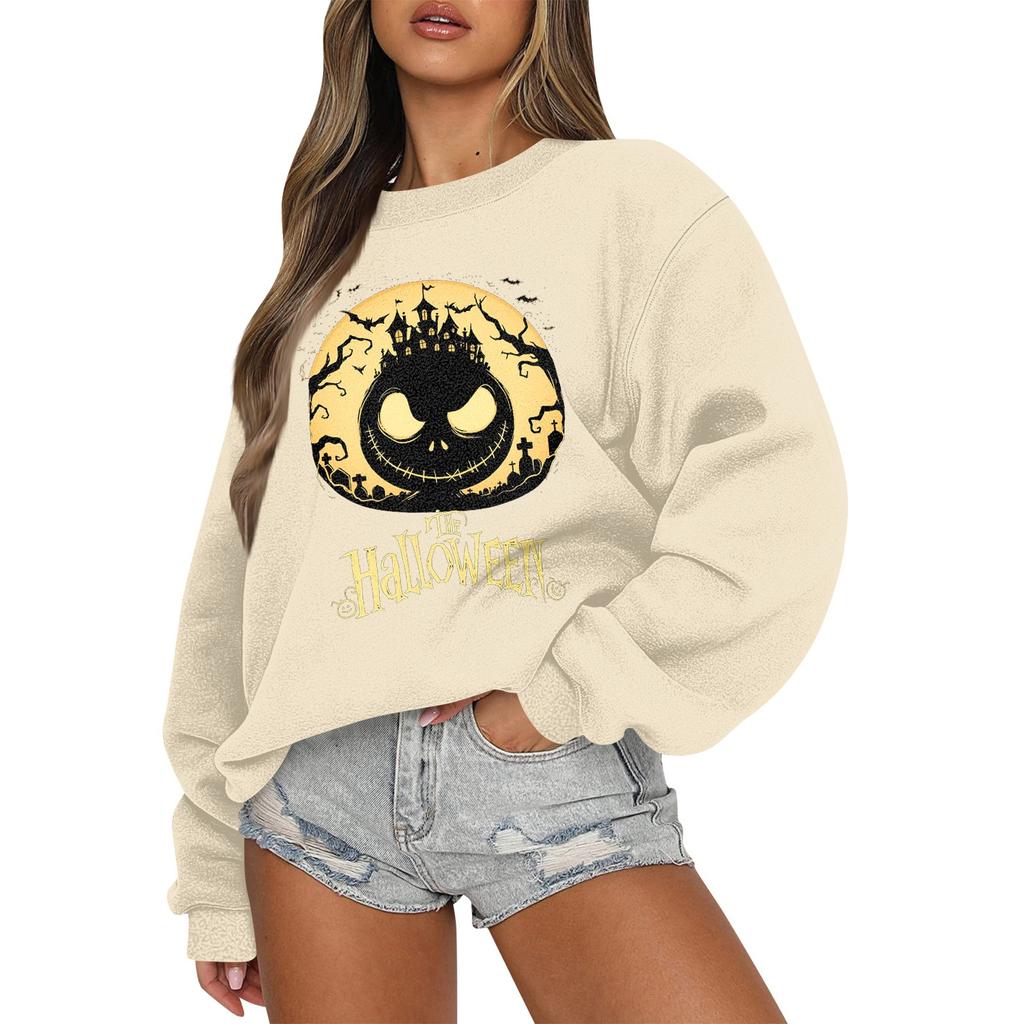 Женский повседневный модный трикотажный спортивный топ с длинными рукавами, свободный крой, Хэллоуин