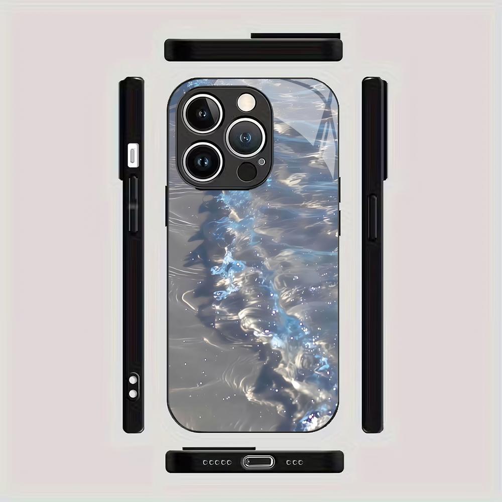 Beach pattern tempered glass phone case suitable for iPhone 17 16 15 14 13 12 11Pro/Max/Plus anti drop and shockproof back cover