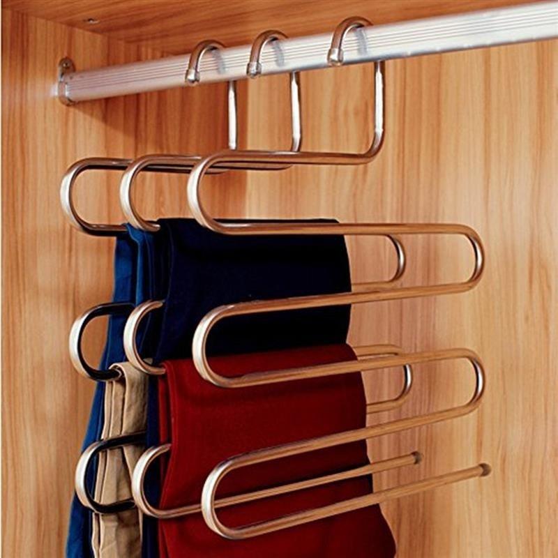 Stainless Steel Layers Pants Hanger Tie Clothes Rack Organizer Space Saver Closet Silver AVE