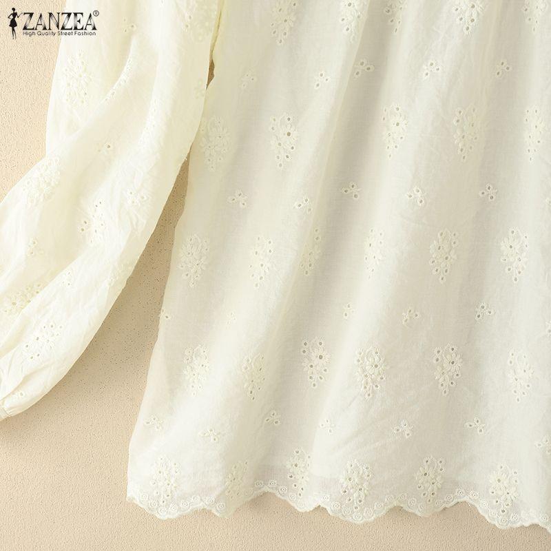 ZANZEA Женская повседневная кружевная блузка с длинным рукавом в стиле пэчворк из кружева крючком