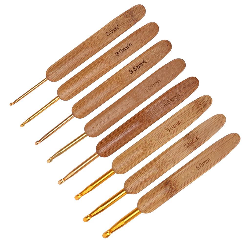 8Pcs Crochet Hooks Ergonomic Bamboo Handle Different Sizes Knitting Needles Set for Beginners