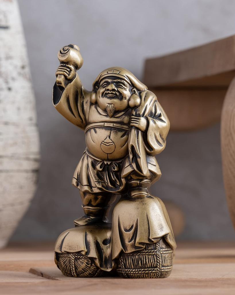 Seven Lucky Gods of Good Luck Daikokuten Silky Gold Buddhist Hideun Makita Buddha Statue Ornament Takaoka Copperware Sculptor Prototype_Kobiki