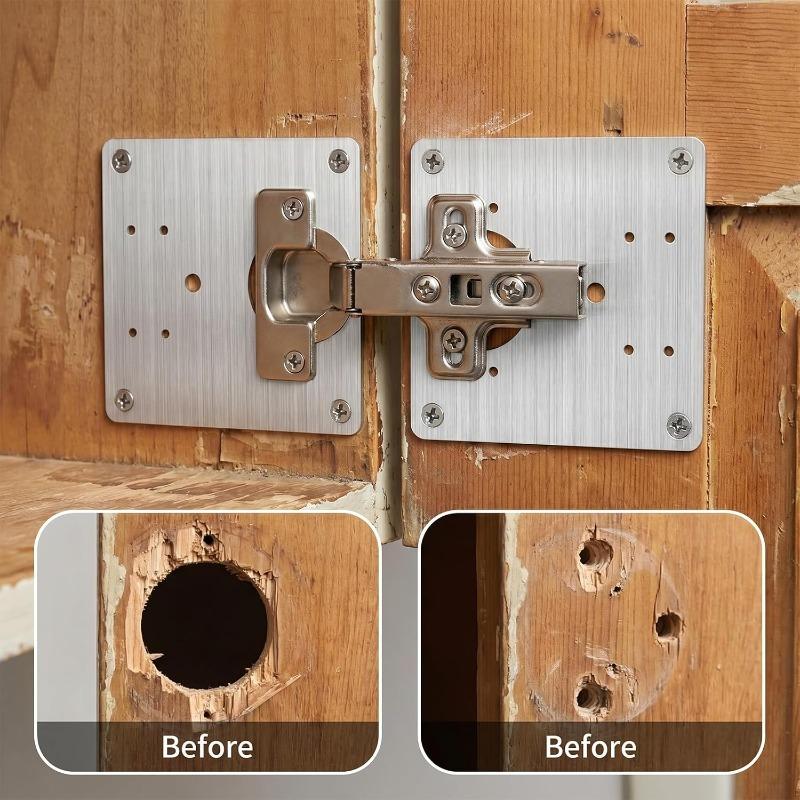 Square Metal Large Door Hinge Repair Plate Kit Stainless Steel Fix Board Replacement Furniture Cabinet Hinge Plates with Screw