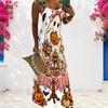 Women Plus Size Scoop Neck Strappy Sleeveless A Line Halloween Raccoon Printed Long Dress
