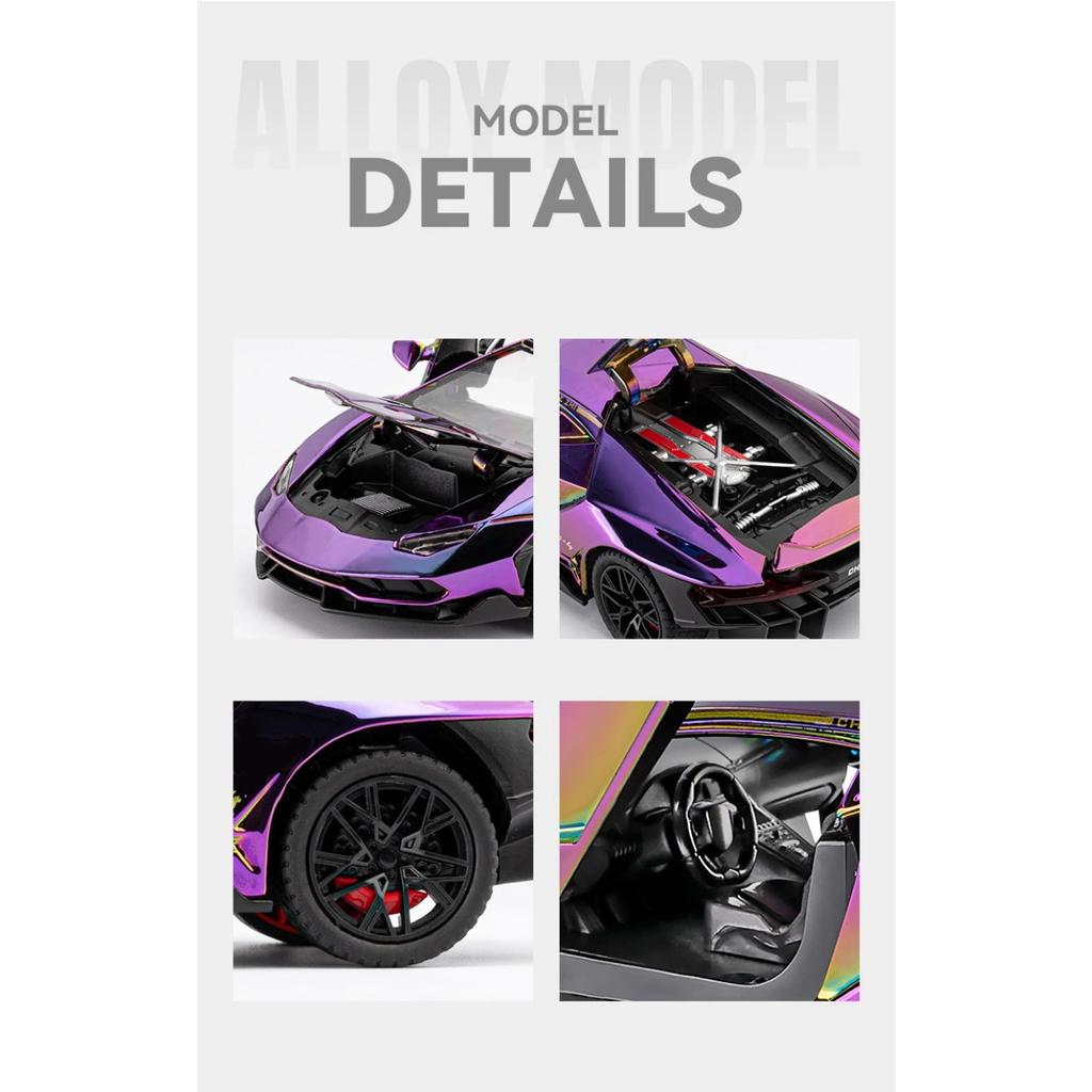 1/24 Lamborghini LP770-4 Alloy Electroplated Sports Car Model Diecasts Metal Racing Super Car Vehicles Model Sound Light Kids Toy Gift