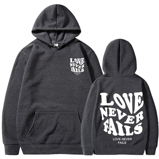 Толстовки с буквенным принтом Love Never Fails, мужские/женские толстовки, черная осень, винтажные свободные топы в стиле Харадзюку, повседневные пуловеры
