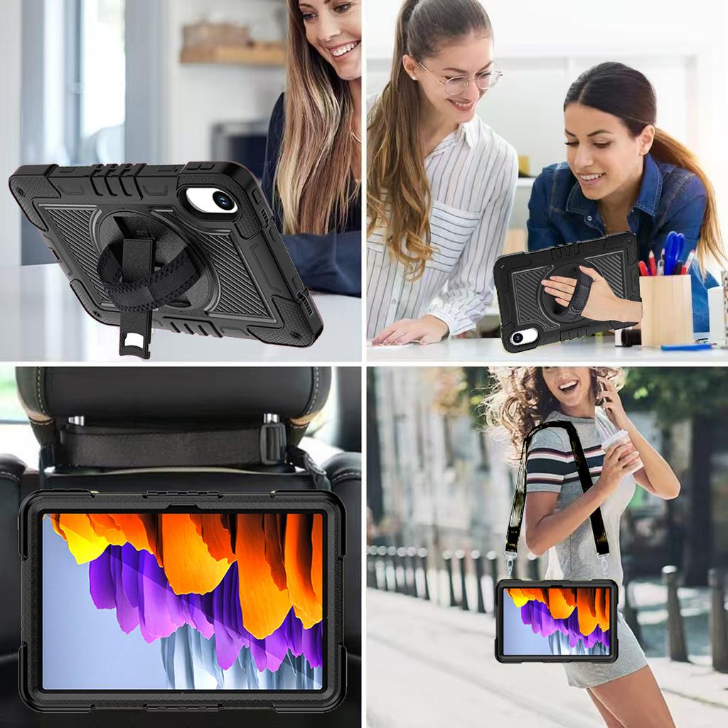 360 Rotating Stand Case for Xiaomi Redmi Pad 2 2025 11.0inch Model 25040RP0AG Silicone+PC Hybrid Armor Cover with Shoulder Strap
