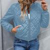 Ladies Zipper Long Sleeve Stand Collar Check Slim Baseball Padded Top Blouse Jacket Coat