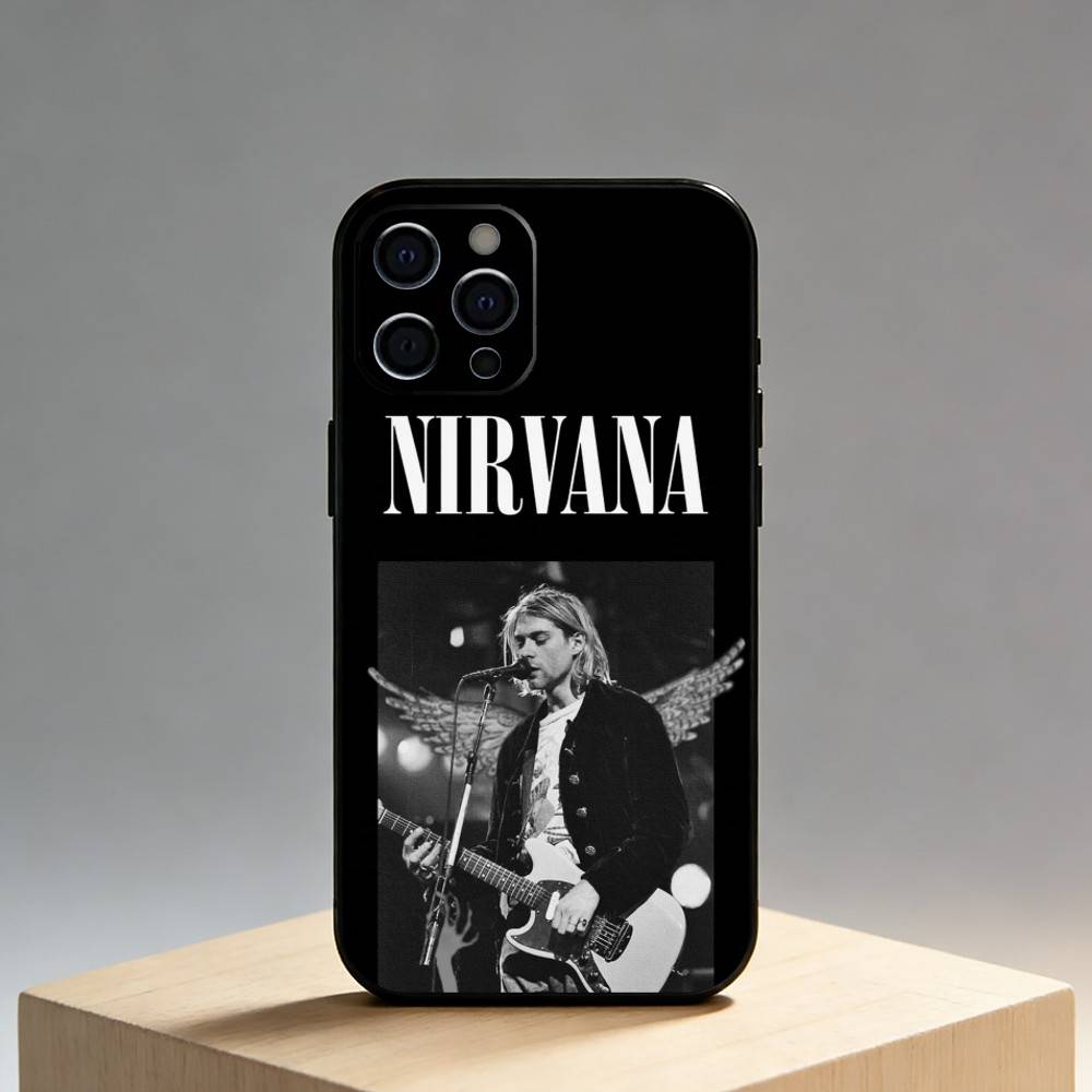 Чехол для телефона K-Kurt N-Nirvana C-Cobain Для iPhone17,16,15,14,13,12 Plus,Max Мягкий силикон Черный чехол