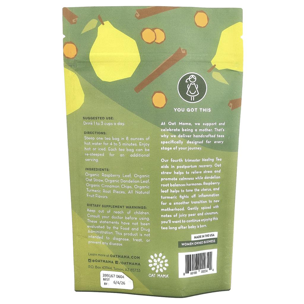 Oat Mama Чай послеродовой лечебный, пряная груша, без кофеина, 14 пакетиков, 32 г
