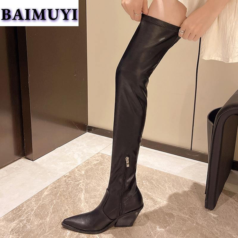 Высокие сапоги выше колена женские туфли челси на высоком каблуке с острым носком кожаные туфли готического дизайна класса люкс зимние зимние туфли Botas Mujer