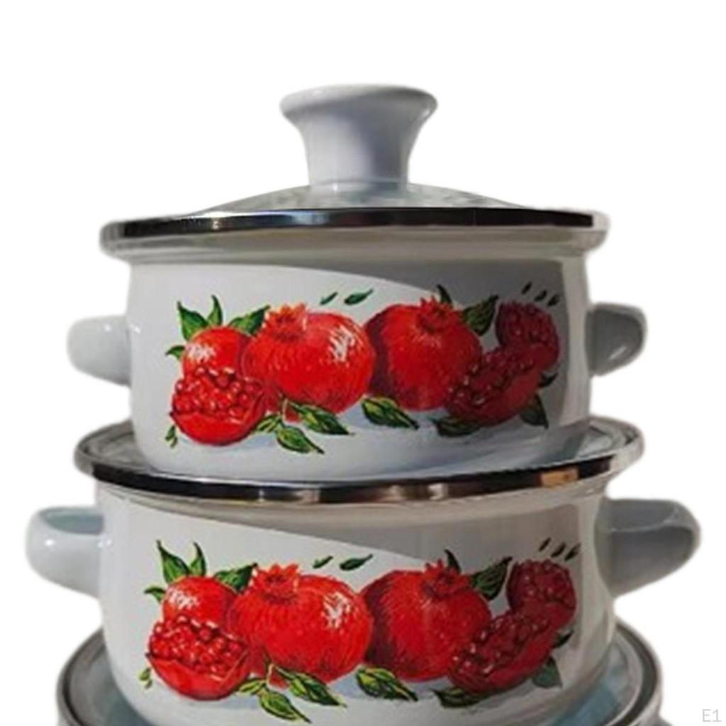 3 Pieces Enamel Stockpot Cooking Pots Nonstick Vintage Pot Stew Bean Simmer for Dining