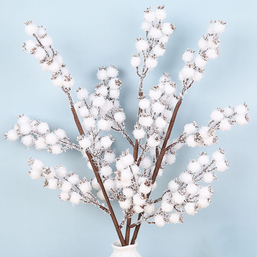 Party Decoration White Artificial Floral Art 1Pcs Berry Stems Snow Tree Berry Branches Fruit Plant