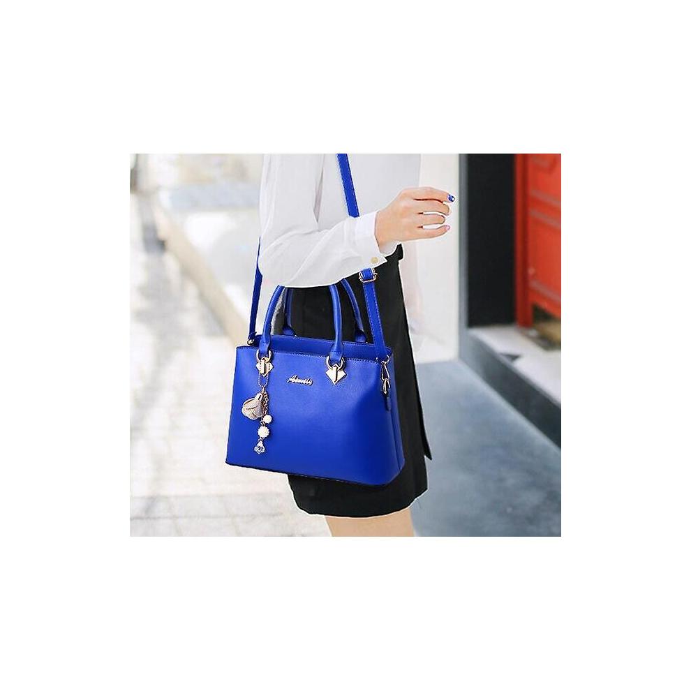 Women's Leather Shoulder Bag Tote Fashion Handbag - Bright Blue - B Bells
