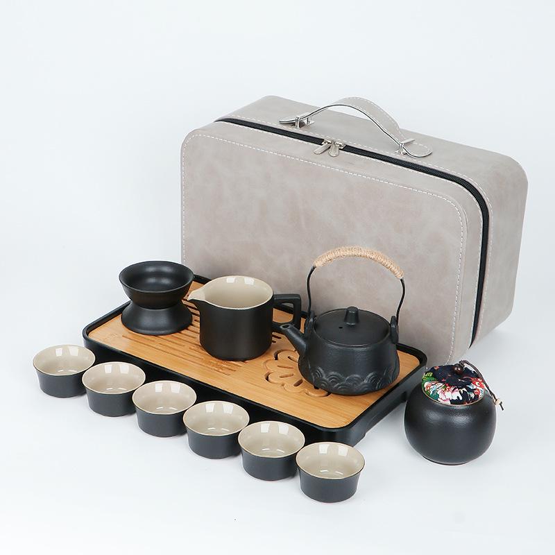 Travel tea set tea tray home kung fu tea set outdoor portable teapot ceramic business gift