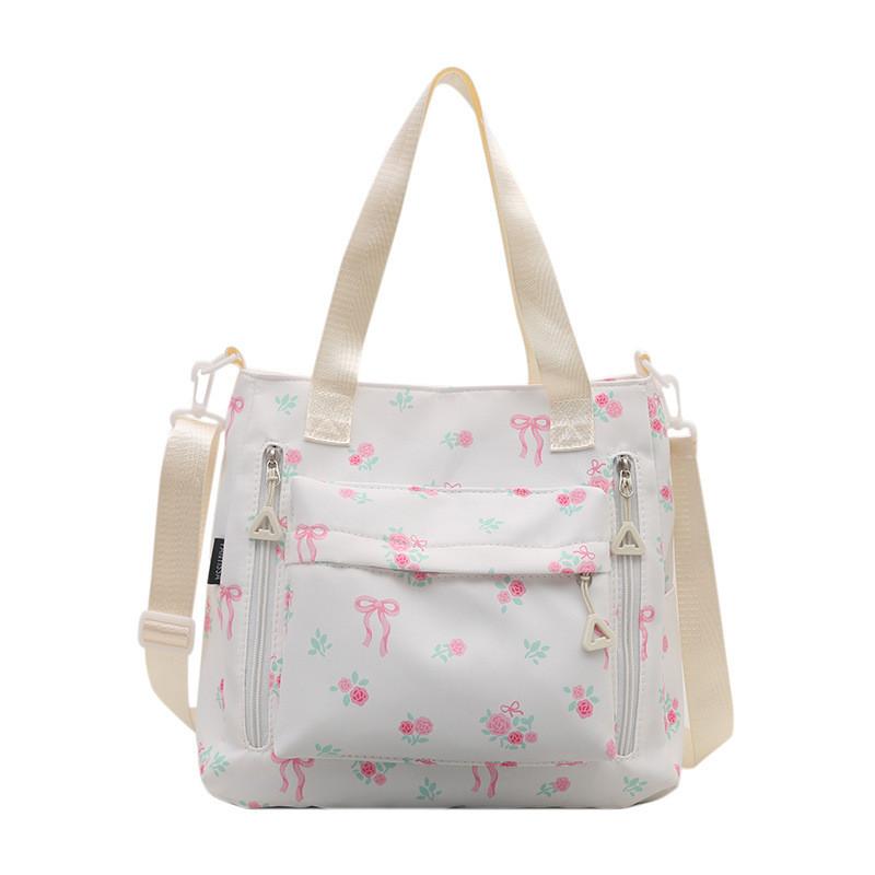 Printed Pattern Casual Canvas Tote Bag With Zipper Closure For University Students School And Travel