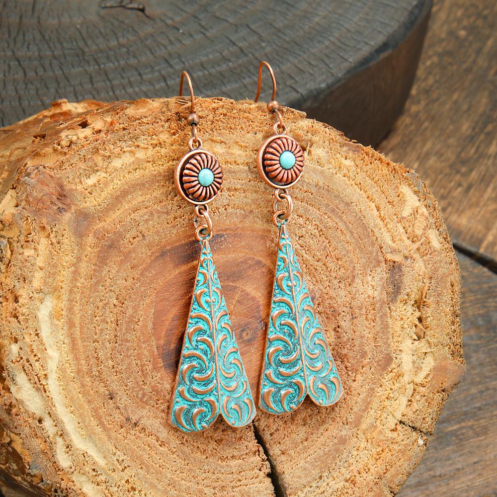 Bohemian Style Retro Earrings with Metal Geometric Hollow Out Ethnic Style Earrings