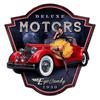 [A2563] - Retro Metal Sign 'Deluxe Motors' Red Blue Vintage - 43x43 Cm (Pin-up 1930)
