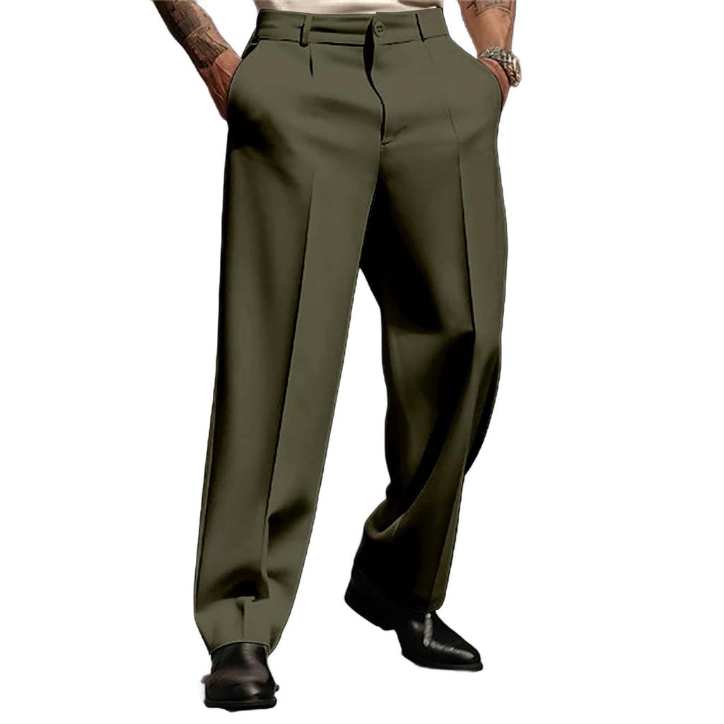 Мужские брюки свободного кроя, повседневные деловые брюки прямого кроя, формальные брюки без складок с плоским передом, рабочие брюки