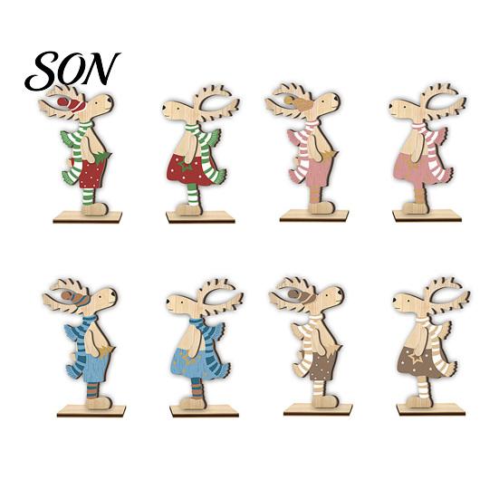 Double Sided Christmas Signs 2Pcs Wooden Reindeer Ornaments, Cute Elk Desktop Decorations, Handcrafted Holiday Decor Tabletop Centerpiece for